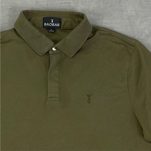 BAOBAB The Perfect Polo Shirt Mens Medium Olive Green Pima Cotton Golf Preppy - Picture 2 of 11